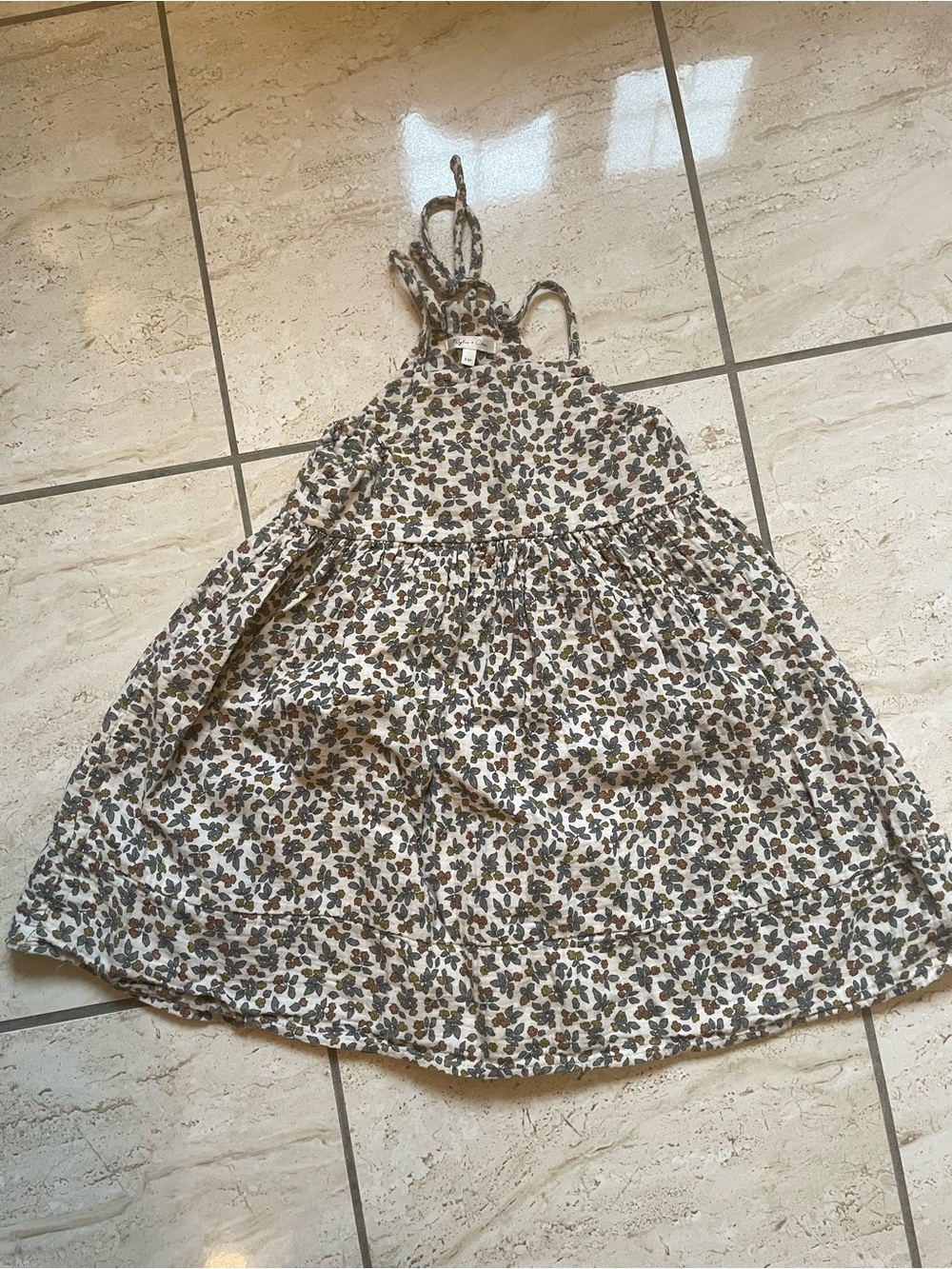 Rylee & Cru Floral Halter Sundress in White with Brown & Green Print